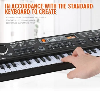 61 Taste de Pian Digital de Muzică Electronică de la Tastatură Negru Pian Electric cu Microfon Tastatura Instrument de Jucarii pentru Copii, Cadouri